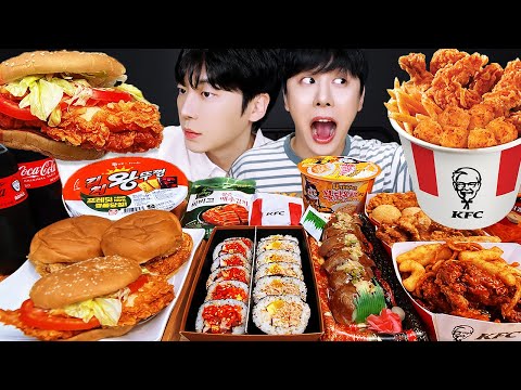 Видео: АСМР МУКБАНГ | жареная лапша, жареный цыпленок, бургер, сырная палочка, круглосуточный магазин, KFC