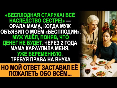 Видео: “Всё наследство сестре, ты бесплодная старуха!” — кричала мама… Через 2 года мой ответ её сломил!