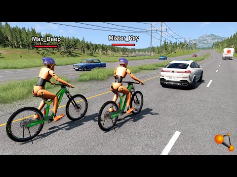 Видео: КРУТИ ПЕДАЛИ! ДВА ДРУГА НА ВЕЛОСИПЕДАХ ВЫЕХАЛИ НА ТРАССУ | BeamNG.drive