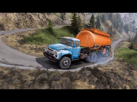 Видео: ЗИЛ 130 + Полуприцеп цистерна. Сложный подъём на перевал. Карта "Холм". Spintires