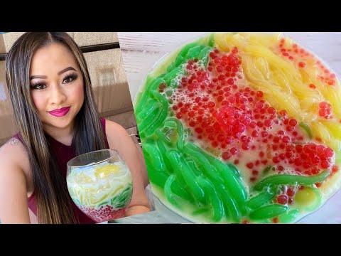 Видео: Трехцветный кокосовый десерт (с использованием муки из свиного жмыха для желейных нитей/цендола/л...