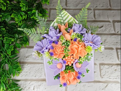 Видео: Сборка необычного букета из мыльных цветов в кашпо-конверте. Мыловарение. Цветы из мыла.