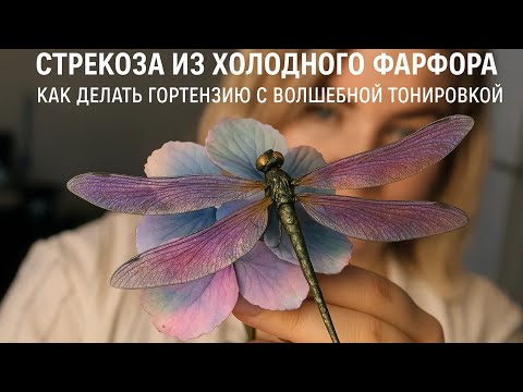 Видео: Стрекоза из холодного фарфора / гортензия с волшебной тонировкой из холодного фарфора 