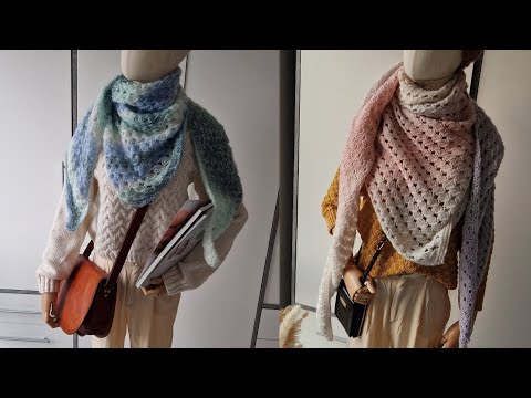 Видео: Платок/бактус спицами без расчетов | МК по вязанию треугольного платка | Простой платок для новичков