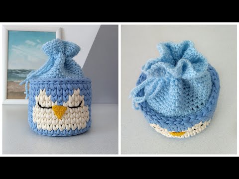 Видео: Корзинка из трикотажной пряжи "Пингвин" / how to crochet a basket / вязание крючком