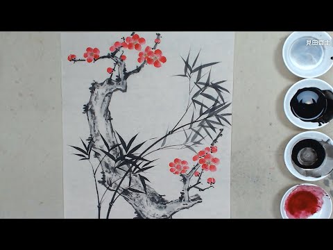 Видео: Китайская роспись от руки кистью: красная слива