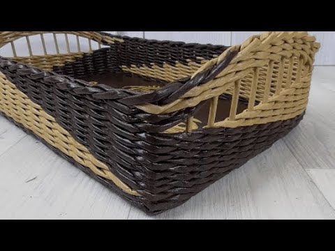 Видео: Поднос из бумажной лозы и дном из ДВП/Newspaper weaving