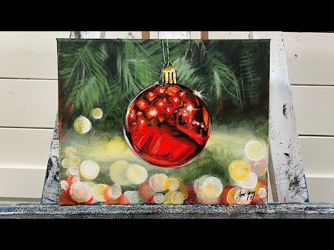 Видео: Как нарисовать красный ёлочный шар ~ Урок по акриловой живописи