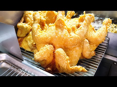 Видео: корейская жареная курица! Целая жареная курица, гигантская хрустящая курица, корейская уличная еда