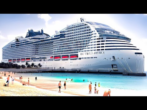 Видео: Круизный лайнер MSC World America 2025 | Отправление из Майами на остров Оушен-Кей, Багамы