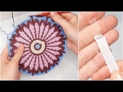 Видео: Использую регилин для укрепления вязаного полотна - жаккард крючком