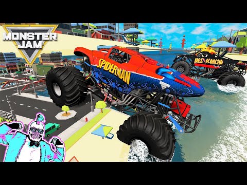 Видео: Monster Jam: БЕЗУМНЫЕ прыжки и столкновения на высокой скорости, карта №9 | BeamNG Drive