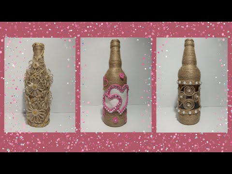 Видео: 3 идеи лёгкого способа декора бутылки Декор шпагатом/3 ideas for an easy way to decorate a bottle