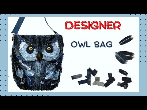Видео: Сумка "Сова" в технике джинсель с джинсовыми перьями.