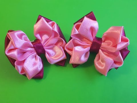 Видео: Бантики из атласной ленты 2,5 см.Beautiful bow of satin ribbons.