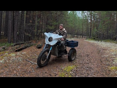Видео: Таежный мопед, испытание. Сбор белых грибов.