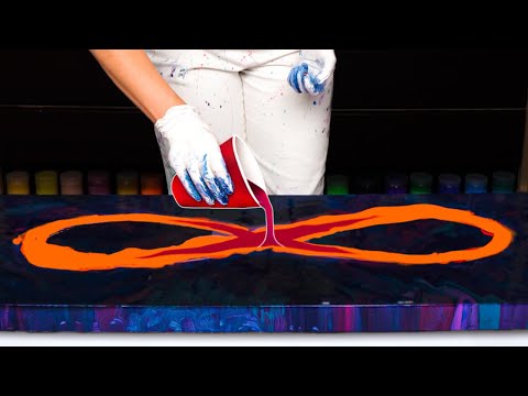 Видео: Огромный и Яркий 3D бесконечный поток на контрастной основе 🧡оранжевый и синий💙 Акриловая заливка