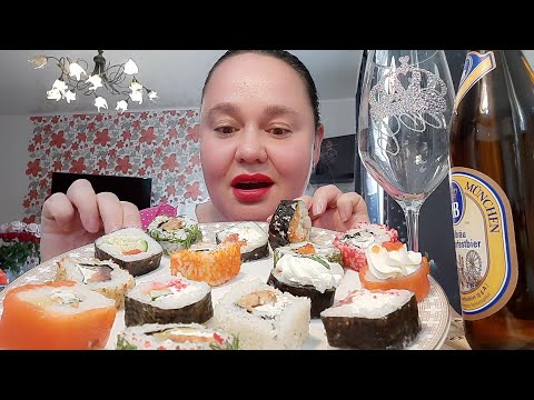 Видео: МУКБАНГ💥РОЛЛЫ🍱ПИВО🍺ОЧЕНЬ ВКУСНО😋и ГРЕЙПик🍊