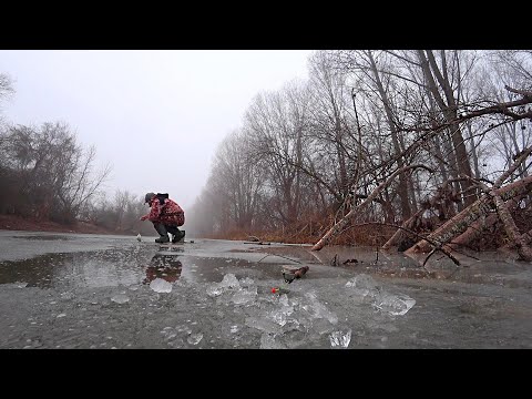 Видео: УСПЕЛ ДОБЕЖАТЬ. ОПАСНЫЙ ЛЁД У ВАЛЕЖНИКА. Зимняя рыбалка в лесу, вобла, густера, окунь. Первый лёд.