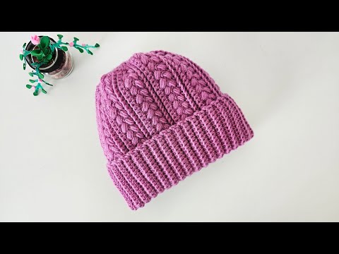 Видео: Как связать шапку крючком узором “Колосок” (пышные столбики) 🌾 Пошаговый мастер-класс