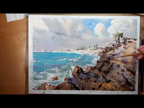 Видео: Акварельный мотив с морским берегом (Часть 3)