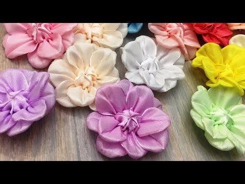 Видео: Easy ribbon flowers.DIY/Flores fáciles de la cinta/Простой цветок из лент 2.5 см