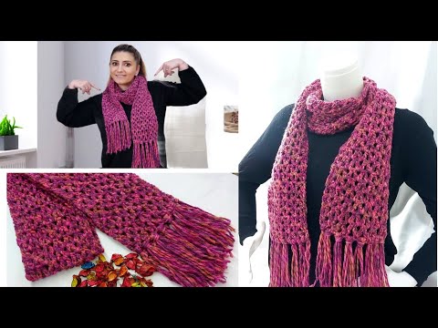 Видео: Свяжем шарф за день 👍💯 очень простая модель шарфа крючком