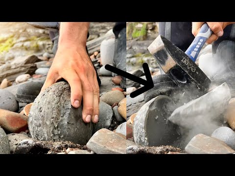 Видео: Охотник за ископаемыми исследует ТВЕРДЫЙ известняковый конкреций! Разбивает горные породы в поиск...