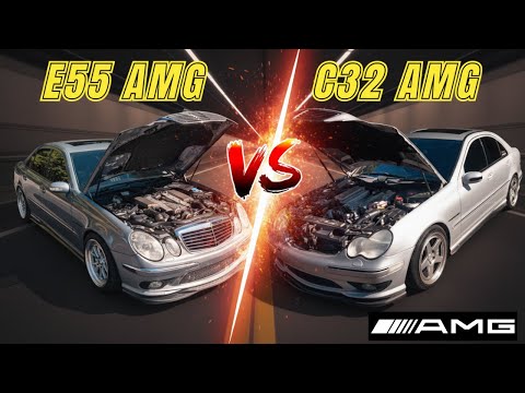Видео: E55 AMG против C32 AMG ROLL RACE (V8 против V6 с наддувом!)