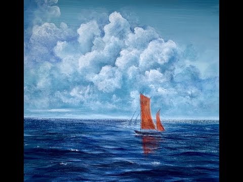 Видео: Кучевые облака акрилом. Cumulus Clouds in acrylic