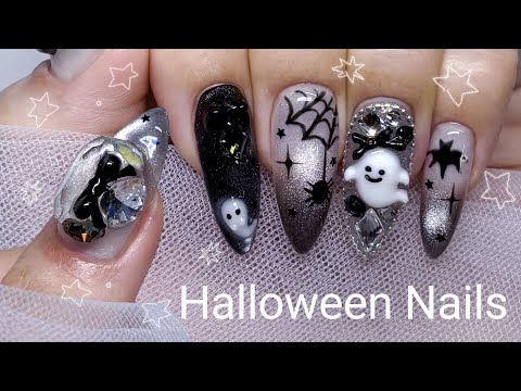 Видео: sub) Ногти на Хэллоуин 🌙👻 Как сделать полный камень 💅Самоходные ногти / Искусство ногтей / Нейл ASMR