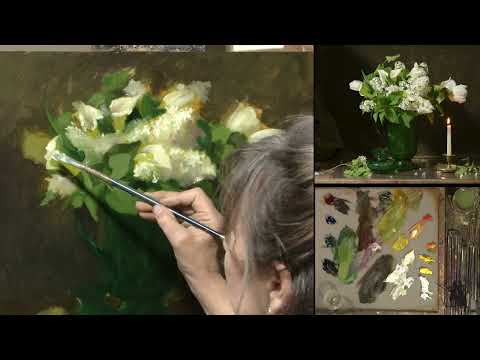 Видео: Покадровая роспись зеленого стекла и сирени с Элизабет Роббинс
