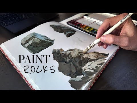 Видео: Гуашь «Скалы» — упражнение по рисованию тремя цветами