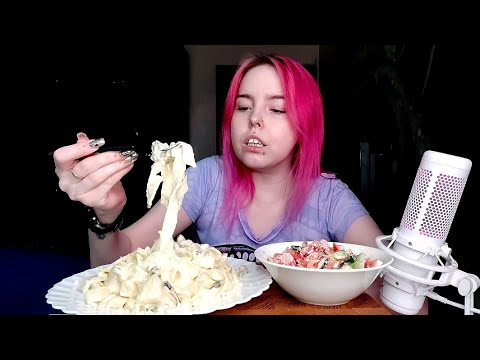 Видео: Паста с мидиями в сливках и салат мукбанг/болталка/mukbang