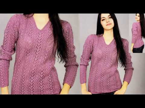 Видео: Очаровательно- нежный пуловер спицами.Простой и не сложный узор спицами.