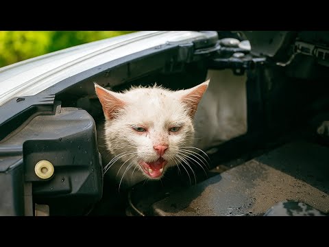 Видео: Под капотом машины задыхался кот... Мужчина спас его и напоил — а вечером он вернулся сам