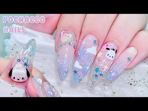 Видео: sub) Ногти Pochacco☁️/🇰🇷Ногти Кореи / Рисуем Pochacco легко / Санрио ногти / нейл-арт