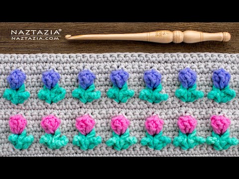 Видео: КАК СВЯЗАТЬ КРЮЧКОМ 3D-Узор «БУТОН РОЗЫ» от Naztazia