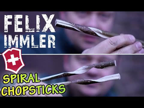 Видео: Как вырезать скрученные палочки для еды швейцарским армейским ножом.