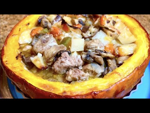 Видео: Как приготовить вкусную фаршированую ТЫКВУ запеченую в духовке/Pumpkin stuffed tasty dinner.