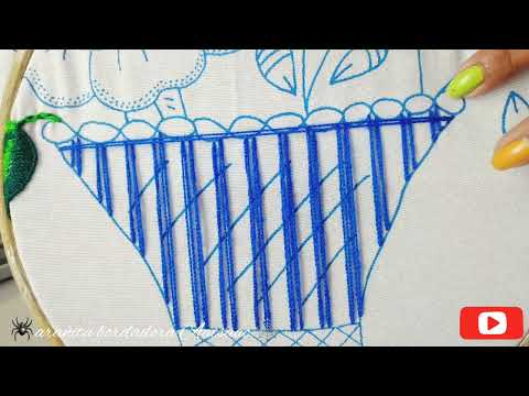 Видео: Вы умеете вышивать этим швом? Переплетённая вышивка для корзин, цветов, листьев, фруктов и т. д.