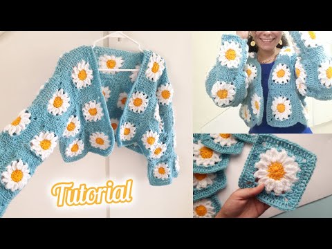 Видео: 🌼 Вязаный крючком кардиган с цветком ромашки🌼