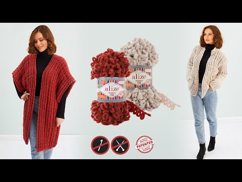 Видео: Alize Puffy Fine ile Şişsiz-Tığsız Hırka Yapımı • No Needles No Hooks Cardigan • Вязание Кардигана