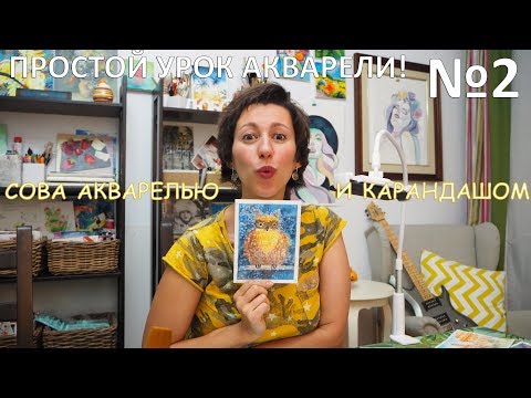 Видео: Простой урок акварели / Рисуем СОВУ акварелью 2 / #акварель #живопись #искусство