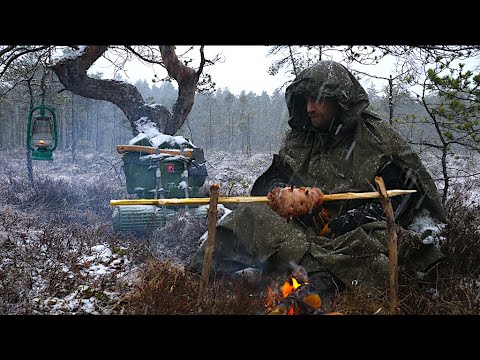 Видео: 6 дней зимнего бушкрафта - художники древесный уголь - лучная пила для саженцев - брезентовое пончо