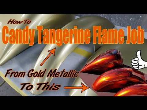 Видео: Как нарисовать мандариновую основу и пламя на мотоцикле с помощью House of Kolor Kandy