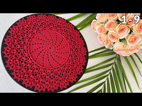 Видео: Салфетка крючком для сервировки, Нина, 1-9