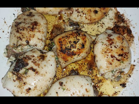 Видео: Кальмары фаршированные грибами и сыром