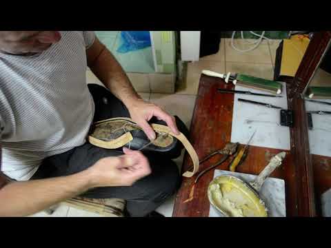 Видео: Обувь ручной работы. Прошивка ранта геленопяточная зона. Затяжная рант.