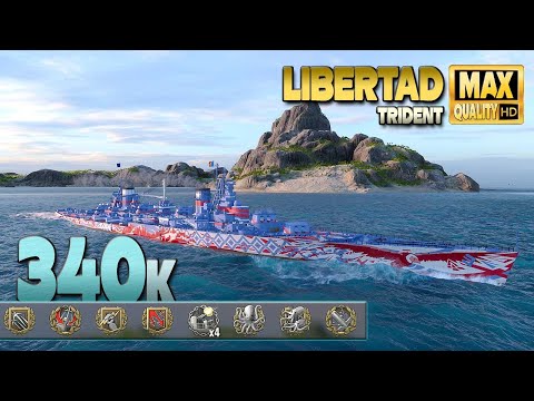Видео: Линкор «Либертад»: MVP на карте «Трайдент» — World of Warships
